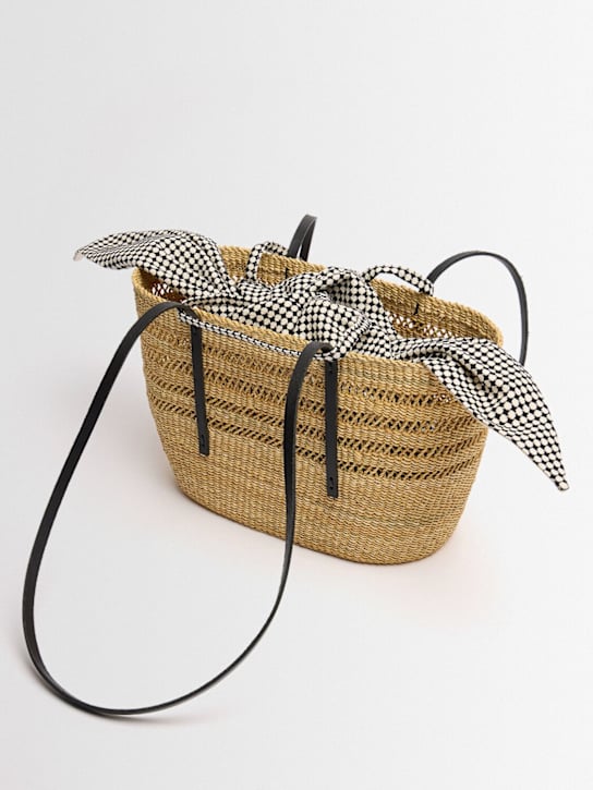 Muuñ: Bicro中号酒椰纤维效果托特包 - 自然色/黑色 - women_1 | Luisa Via Roma