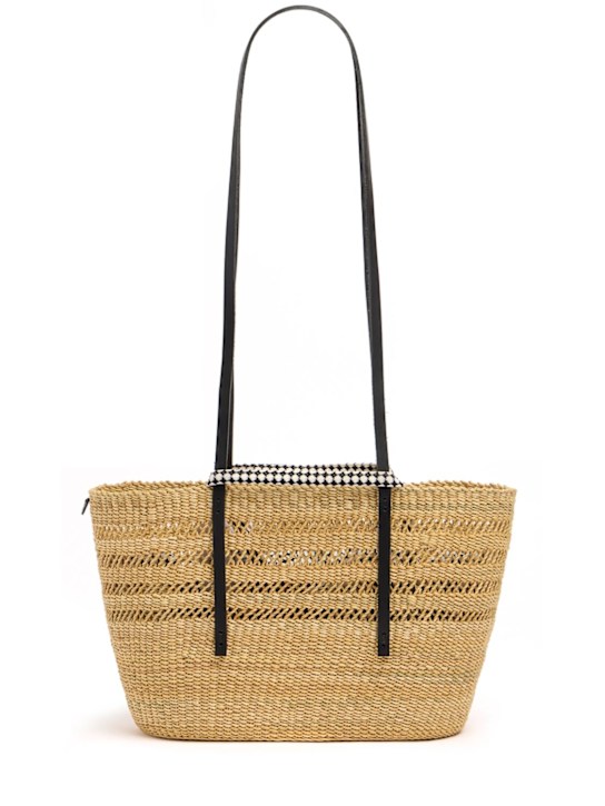 Muuñ: Bicro中号酒椰纤维效果托特包 - 自然色/黑色 - women_0 | Luisa Via Roma