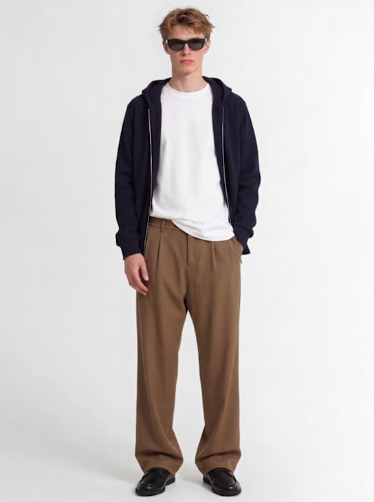 The Core: Pleated wool twill straight pants - カーキ - men_1 | Luisa Via Roma