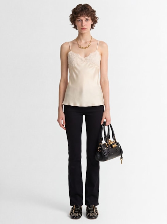 Chloé: Top de seda con volantes - Blanco - women_1 | Luisa Via Roma