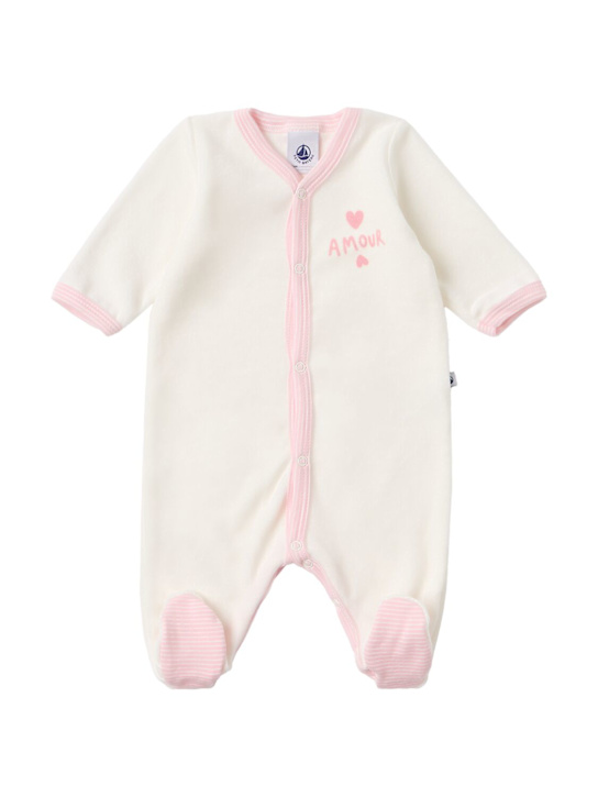 Petit Bateau: Cotton jersey romper - Bianco/Rosa - kids-girls_0 | Luisa Via Roma