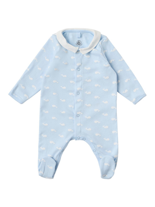 Petit Bateau: Cotton jersey romper - 블루/화이트 - kids-boys_0 | Luisa Via Roma
