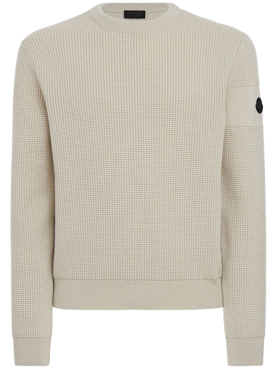 Moncler: Logo virgin wool sweater - Light Beige - men_0 | Luisa Via Roma