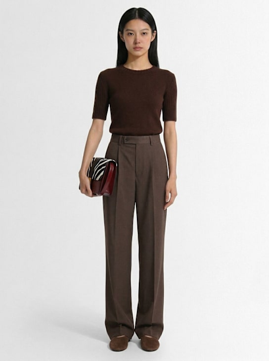 Tonywack: Pleated wool blend wide-leg pants - Brown - women_1 | Luisa Via Roma