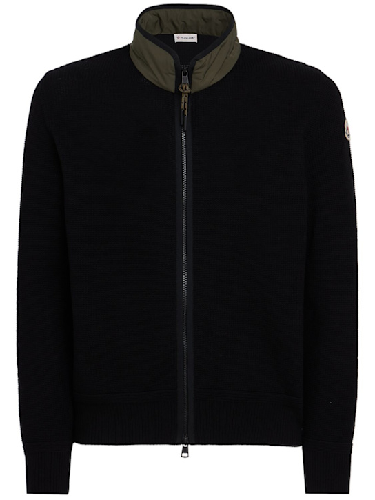 Moncler: Zip-up cotton track jacket - 黑色 - men_0 | Luisa Via Roma
