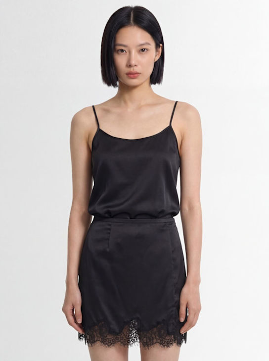 Fleur Du Mal: Jupe-culotte en dentelle et satin Juliet - Noir - women_1 | Luisa Via Roma