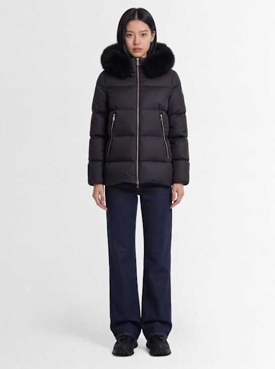 Moncler: Laichefur shearling & tech down jacket - Nero - women_1 | Luisa Via Roma
