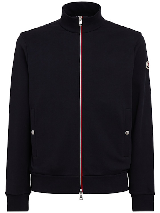 Moncler: Tricolour-Trimmed cotton sweatshirt - 午夜蓝 - men_0 | Luisa Via Roma