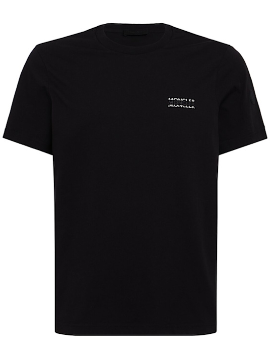 Moncler: Logo cotton jersey t-shirt - Black - men_0 | Luisa Via Roma