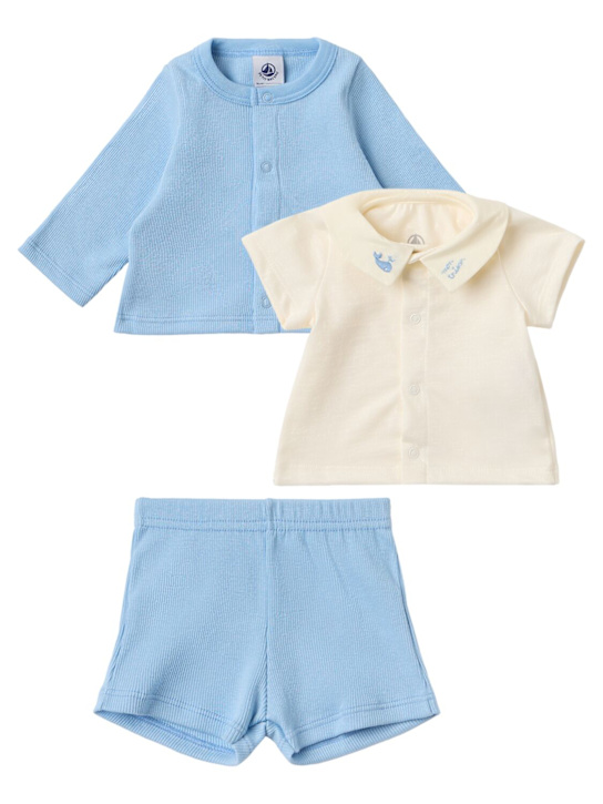 Petit Bateau: Cotton jersey t-shirt, cardigan & pants - 블루 - kids-boys_1 | Luisa Via Roma