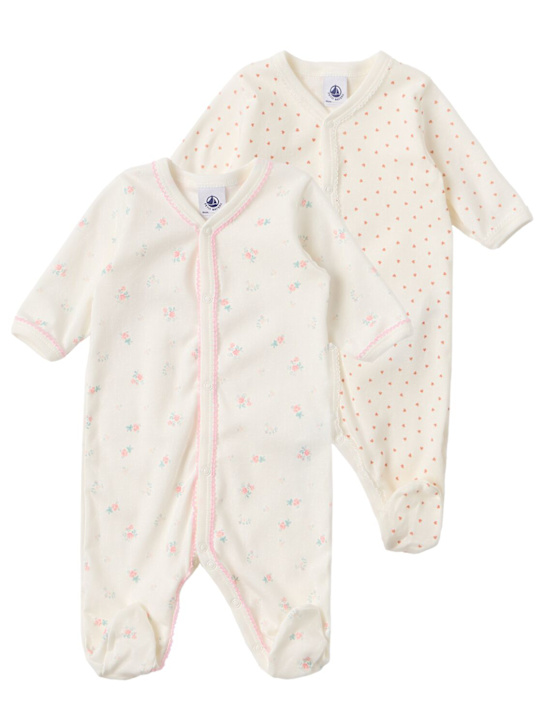 Petit Bateau: Set of 2 cotton jersey rompers - Bei/Multi - kids-girls_0 | Luisa Via Roma