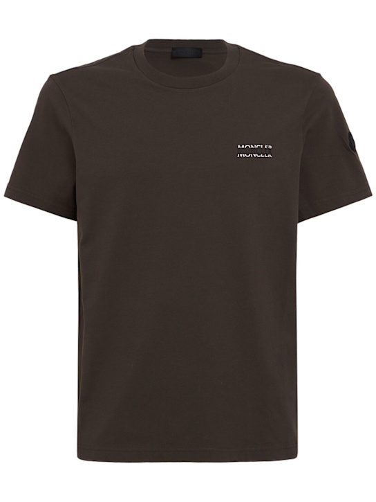 Moncler: Logo cotton jersey t-shirt - 棕色 - men_0 | Luisa Via Roma