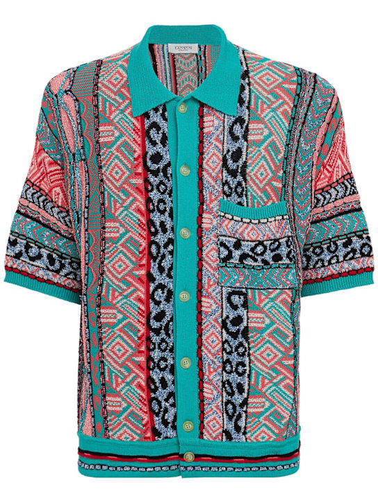 Laneus: 棉混纺针织短袖衬衫 - 翠绿色 - men_0 | Luisa Via Roma