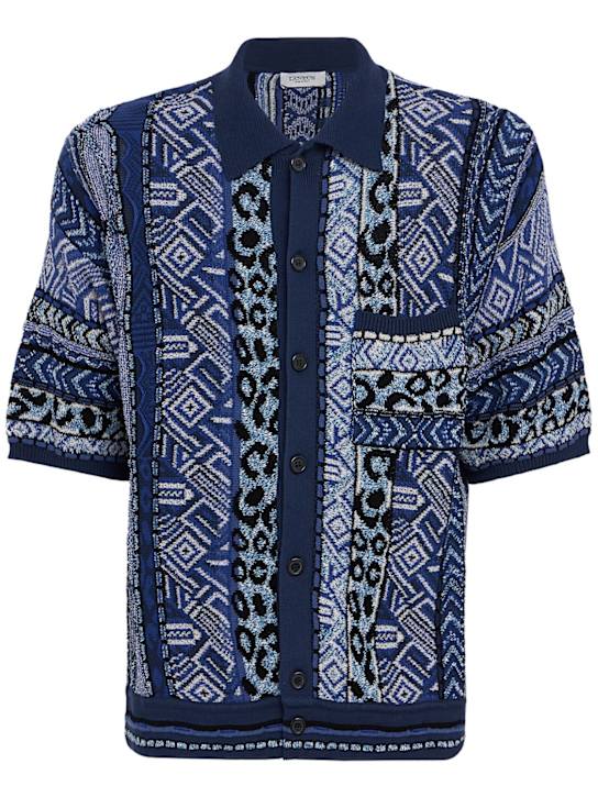 Laneus: 棉混纺针织短袖衬衫 - 蓝色 - men_0 | Luisa Via Roma