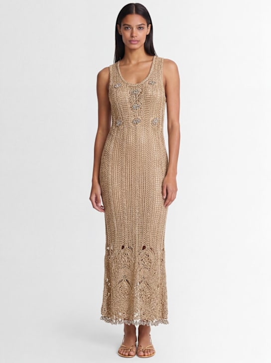 Rabanne: Crochet long dress w/metal details - ライトゴールド - women_1 | Luisa Via Roma