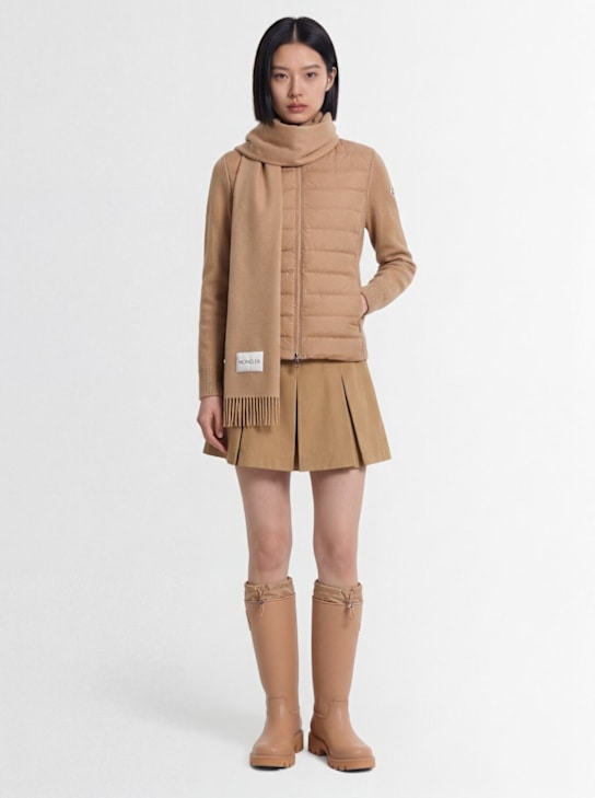 Moncler: Logo felted virgin wool scarf - Bone Beige - women_1 | Luisa Via Roma