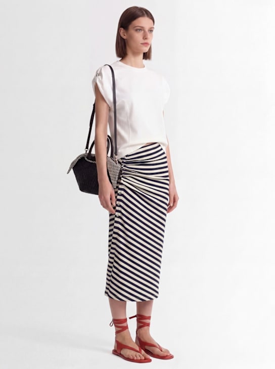 Rabanne: Striped jersey midi skirt - ホワイト/ネイビー - women_1 | Luisa Via Roma