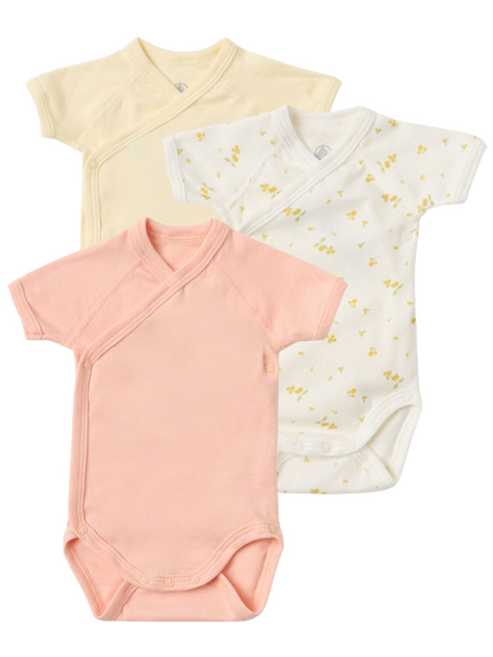 Petit Bateau: Set of 3 printed cotton bodysuits - Org/Bei/Multi - kids-girls_0 | Luisa Via Roma