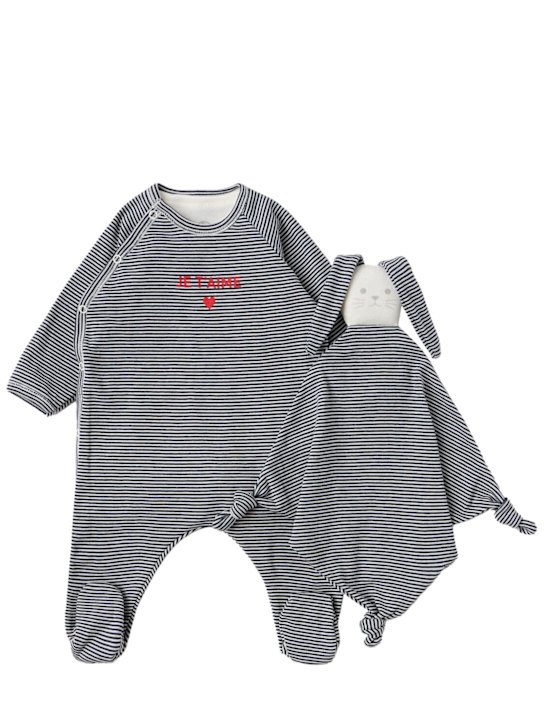 Petit Bateau: Printed cotton jersey romper & bodysuit - Grey/White - kids-girls_0 | Luisa Via Roma
