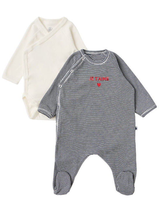 Petit Bateau: Printed cotton jersey romper & bodysuit - Grey/White - kids-girls_1 | Luisa Via Roma