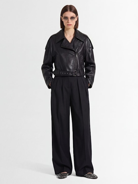 Marcell Pustul: Oversize leather biker jacket - Noir - women_1 | Luisa Via Roma