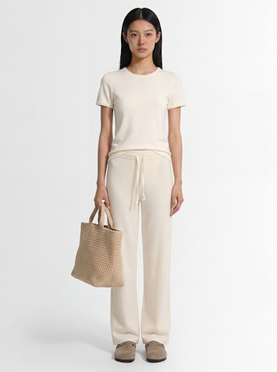 Rhea: Cropped cotton & cashmere blend t-shirt - 米白色 - women_1 | Luisa Via Roma