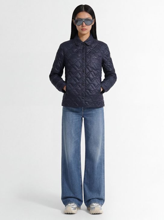 Moncler: Padded diamond quilted shirt jacket - Blue - women_1 | Luisa Via Roma