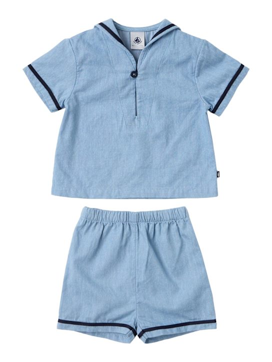 Petit Bateau: Cotton jersey top & shorts - 浅蓝色 - kids-boys_0 | Luisa Via Roma