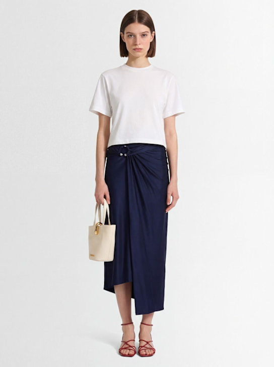 Rabanne: Falda midi de viscosa de jersey - Azul Marino - women_1 | Luisa Via Roma