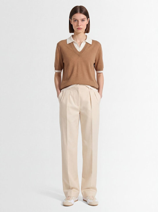 Moncler: 初剪羊毛混纺polo衫 - 米黄色 - women_1 | Luisa Via Roma