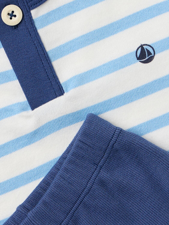 Petit Bateau: Cotton jersey top & shorts - 米黄色/蓝色 - kids-girls_1 | Luisa Via Roma