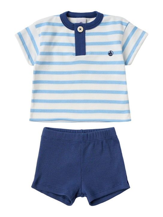 Petit Bateau: Cotton jersey top & shorts - 米黄色/蓝色 - kids-girls_0 | Luisa Via Roma