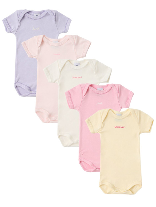 Petit Bateau: Set of 5 printed cotton bodysuits - Pnk/Org/Ylw - kids-girls_0 | Luisa Via Roma