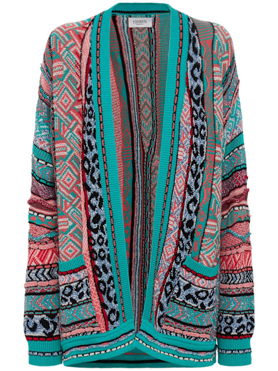 Laneus: Oversize knit cardigan - Smeraldo/ - women_0 | Luisa Via Roma