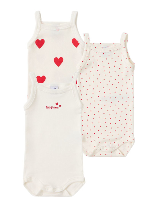 Petit Bateau: Set of 3 printed cotton bodysuits - White/Red - kids-girls_0 | Luisa Via Roma