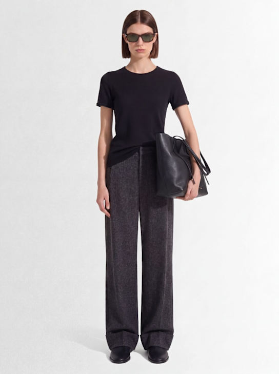Rhea: Cropped cotton & cashmere blend t-shirt - Schwarz - women_1 | Luisa Via Roma