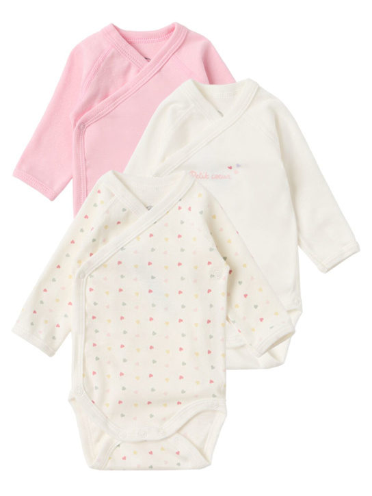 Petit Bateau: Set of 3 printed cotton bodysuits - Pnk/Wht/Multi - kids-girls_0 | Luisa Via Roma