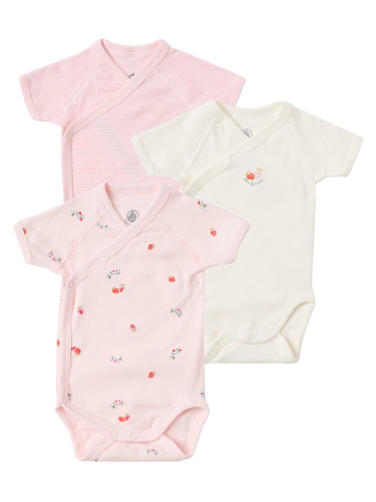 Petit Bateau: Set of 3 printed cotton bodysuits - Pur/Pnk/Wht - kids-girls_0 | Luisa Via Roma