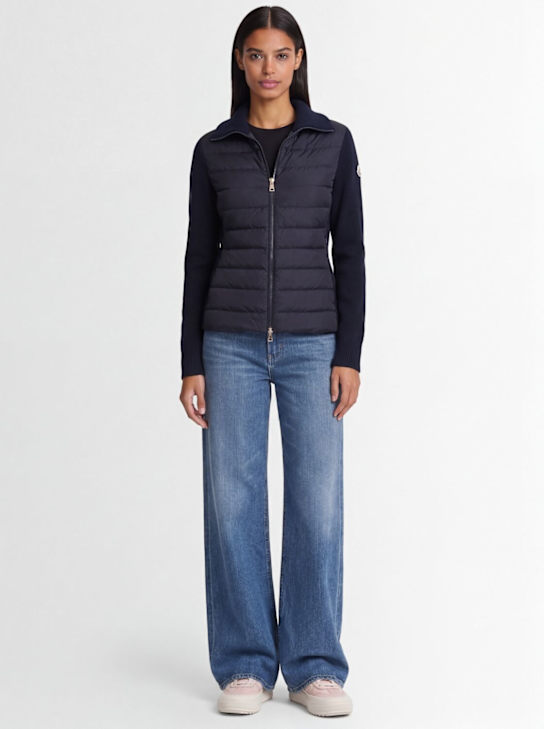 Moncler: 羊毛拉链开衫式填充夹克 - 海军蓝 - women_1 | Luisa Via Roma
