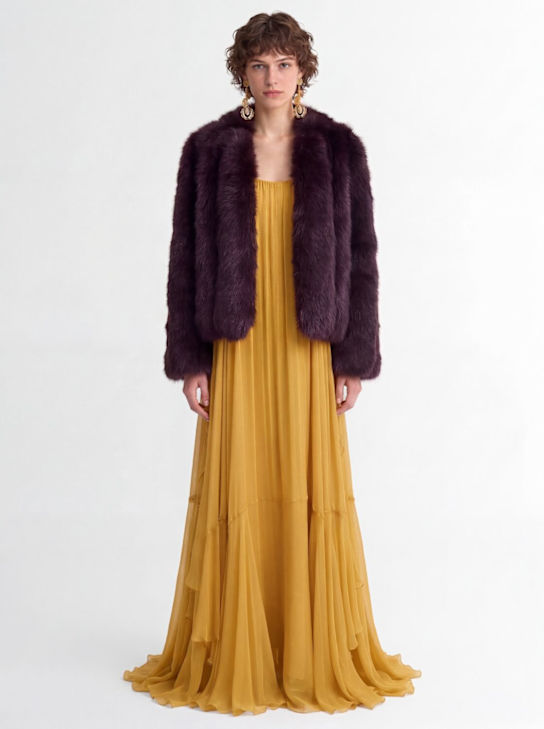 Chloé: Silk mousseline long dress - Mustard - women_1 | Luisa Via Roma
