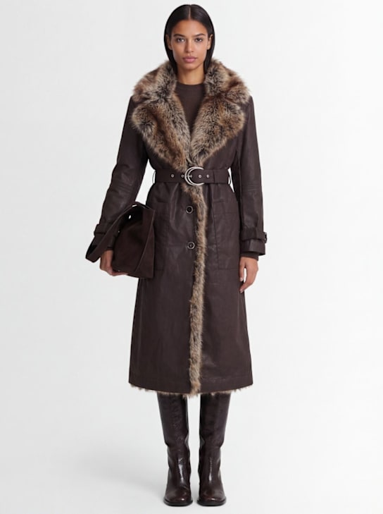 Rabanne: Buckle belt long coat - ブラウン - women_1 | Luisa Via Roma