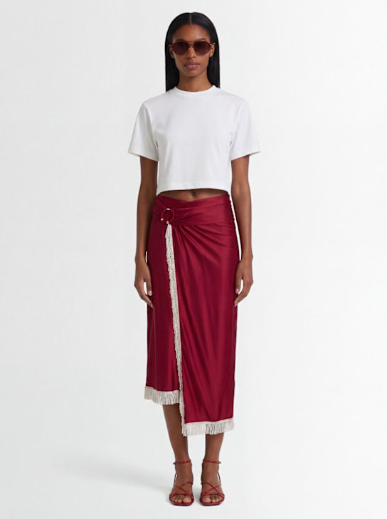 Rabanne: Viscose jersey fringed long skirt - Red - women_1 | Luisa Via Roma