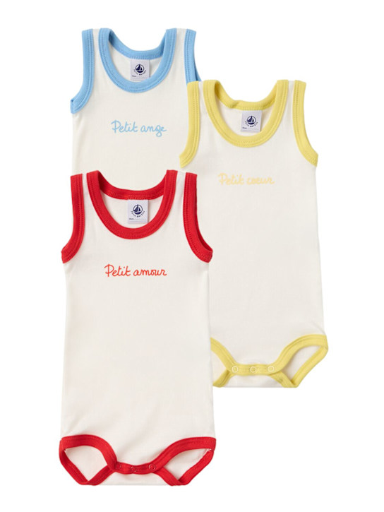 Petit Bateau: Set of 3 printed cotton bodysuits - 黄色/红色/蓝色 - kids-girls_0 | Luisa Via Roma