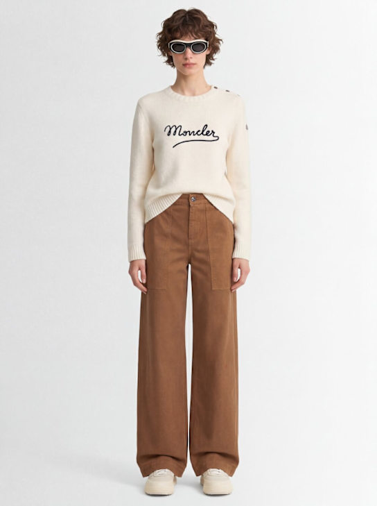 Moncler: Logo cotton canvas pants - Brown - women_1 | Luisa Via Roma