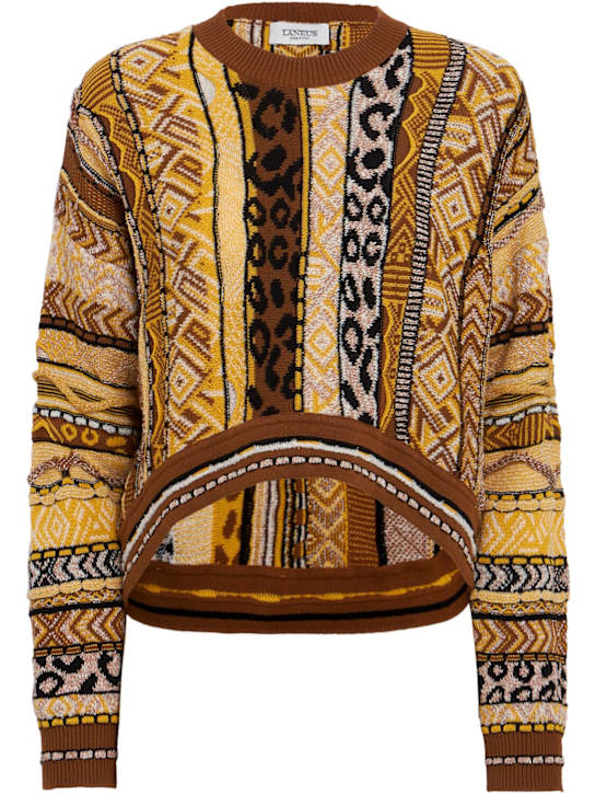 Laneus: Boxy fit cotton sweater - Zafferano/Zaffr - women_0 | Luisa Via Roma