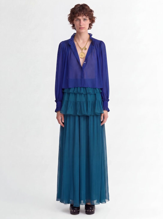 Chloé: 真丝混纺乔其纱衬衫 - 蓝色 - women_1 | Luisa Via Roma