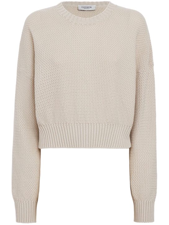 Laneus: Boxy fit cotton sweater - Panna/Cream - women_0 | Luisa Via Roma