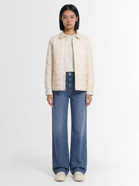 Moncler: Padded diamond quilted shirt jacket - White Ivory - women_1 | Luisa Via Roma