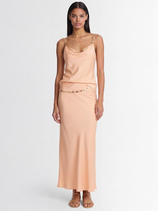 Rabanne: Double satin midi skirt - Salmon Pink - women_1 | Luisa Via Roma