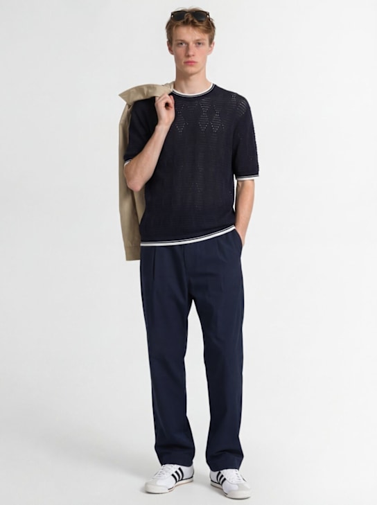 Laneus: Knitted cotton t-shirt - Bleu Marine - men_1 | Luisa Via Roma